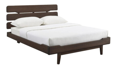 Modern wooden bed frame with sleek design, perfect for a contemporary bedroom setup. Crafted from high-quality wood for durability and style.