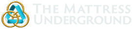 Logo of The Mattress Underground featuring a stylized knot symbol and the site name, emphasizing trusted mattress information and consumer education.