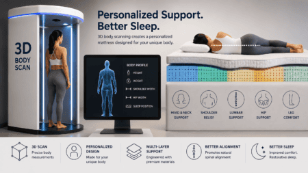 Innovative 3D body scanning technology for personalized mattress design, enhancing sleep comfort and support.