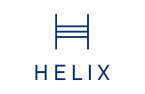 Modern blue Helix mattress logo with ladder icon, representing quality and comfort in sleep solutions.