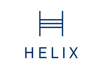 Modern blue Helix mattress logo with ladder icon, representing quality and comfort in sleep solutions.